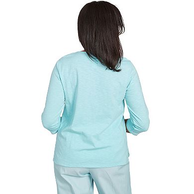 Women's Alfred Dunner Asymmetrical Dragonfly Embroidery Top