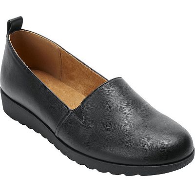 womens slip on dress shoes Women's Classic Solid Color Flat Casual Outdoor Black Faux Leather Black qILAKOG Size 7.5 related discomforts Black - Slip On Shoes