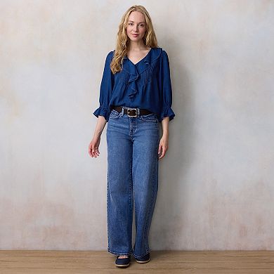 Petite LC Lauren Conrad Ruffle Front Blouse with Tucks