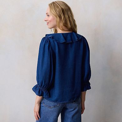 Petite LC Lauren Conrad Ruffle Front Blouse with Tucks