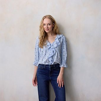 Petite LC Lauren Conrad Ruffle Front Blouse with Tucks