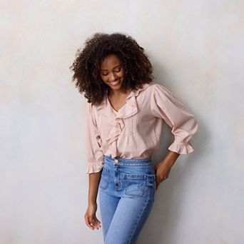 Petite LC Lauren Conrad Ruffle Front Blouse with Tucks