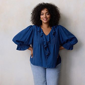 Plus Size LC Lauren Conrad Ruffle Front Blouse