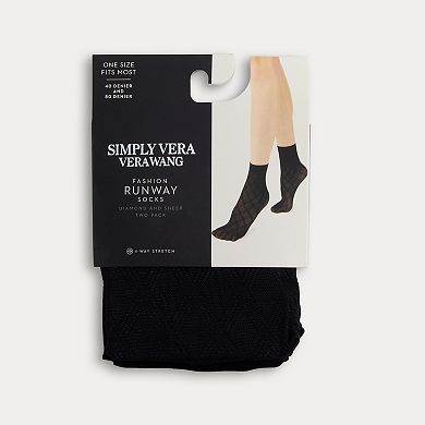 Women's Simply Vera Vera Wang 2-pk. Diamond & Sheer Anklet Socks