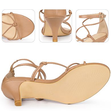 Strappy Knot Ankle Strap Kitten Heels Sandals for Women