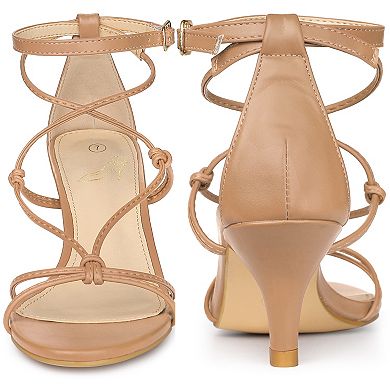 Strappy Knot Ankle Strap Kitten Heels Sandals for Women