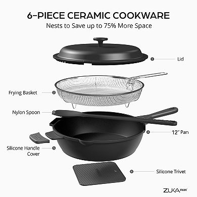 Granitestone Zuka Everyday Pan 6-pc. 12-in. Ceramic 10-in-1 Nonstick Multi-Functional Saute Pan Cookware Set