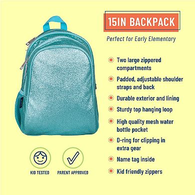 Blue Glitter 15 Inch Backpack
