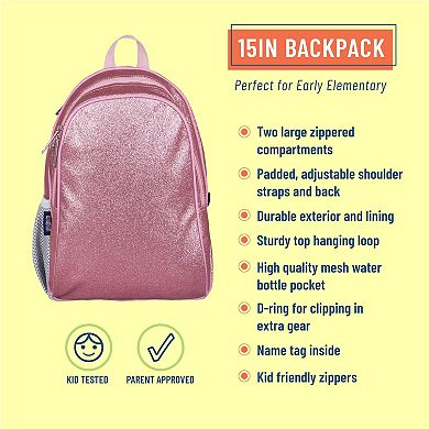 Pink Glitter 15 Inch Backpack
