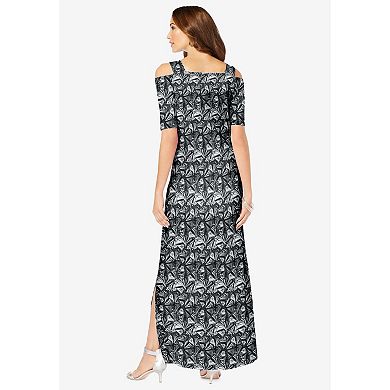 Roaman's Women's Plus Size Ultrasmooth Cold Shoulder Maxi Dress