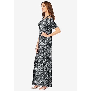 Roaman's Women's Plus Size Petite Plus Size Cold Shoulder Maxi Dress