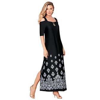 Roaman's Women's Plus Size Ultrasmooth Cold Shoulder Maxi Dress