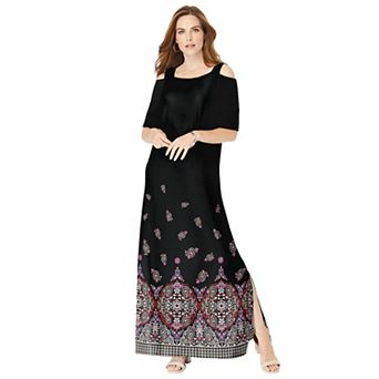 Roaman's Women's Plus Size Plus Size Cold Shoulder Maxi Dress