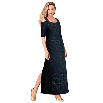Roaman's Women's Plus Size Ultrasmooth Cold Shoulder Maxi Dress