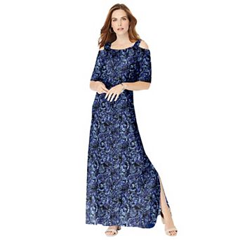 Roaman's Women's Plus Size Cold Shoulder Maxi Dress