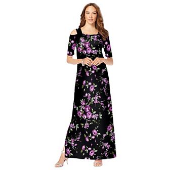 Roaman's Women's Plus Size Ultrasmooth Cold Shoulder Maxi Dress