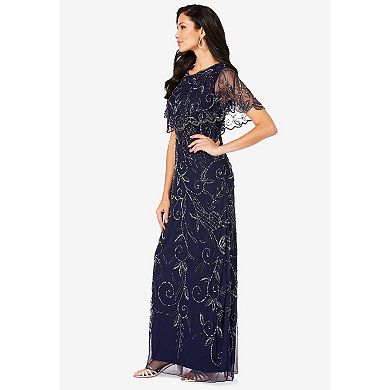 Roaman's Women's Plus Size Beaded Capelet Maxi Gown Glam Evening Dress