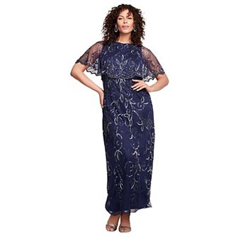 Roaman's Women's Plus Size Plus Size Beaded Capelet Maxi Gown Glam Evening Dress