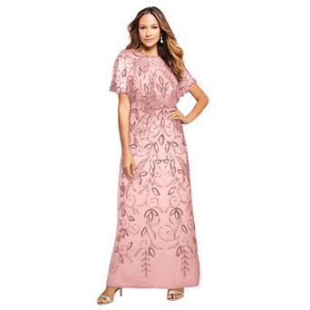 Roaman's Women's Plus Size Beaded Capelet Maxi Gown Glam Evening Dress