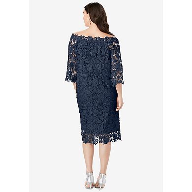 Roaman's Women's Plus Size Off The Shoulder Lace Dress