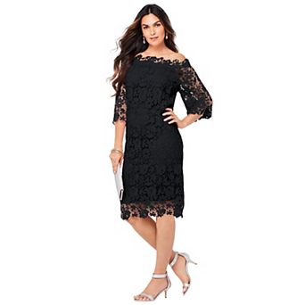 Roaman's Women's Plus Size Off The Shoulder Lace Dress