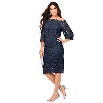 Roaman's Women's Plus Size Off The Shoulder Lace Dress