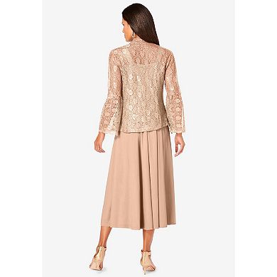 Roaman's Women's Plus Size Glitter & Lace Jacket Dress Set