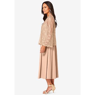 Roaman's Women's Plus Size Glitter & Lace Jacket Dress Set
