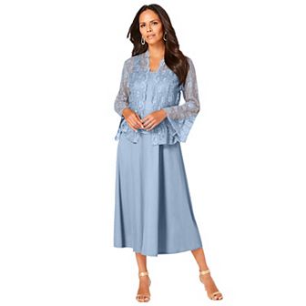 Roaman's Women's Plus Size Glitter & Lace Jacket Dress Set