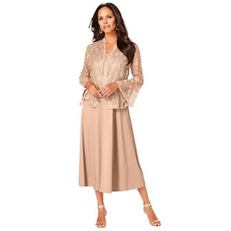 Roaman's Women's Plus Size Glitter & Lace Jacket Dress Set