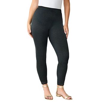 Roaman's Women's Plus Size Lace Trim Essential Stretch Legging