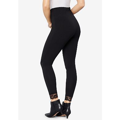 Roaman's Women's Plus Size Lace Trim Essential Stretch Legging