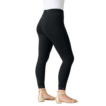 Roaman's Women's Plus Size Lace Trim Essential Stretch Legging
