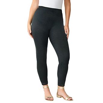 Roaman's Women's Plus Size Lace Trim Essential Stretch Legging