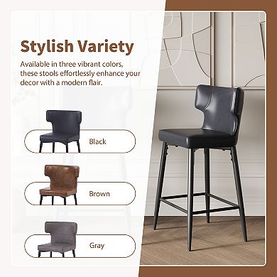 Merax Counter Height Bar Stools Set of 2，Modern Bar Upholstered Chairs with PU Leather
