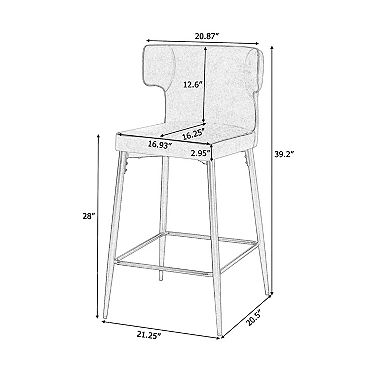 Merax Counter Height Bar Stools Set of 2，Modern Bar Upholstered Chairs with PU Leather