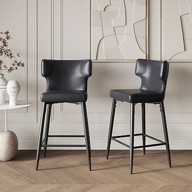Merax Counter Height Bar Stools Set of 2，Modern Bar Upholstered Chairs with PU Leather