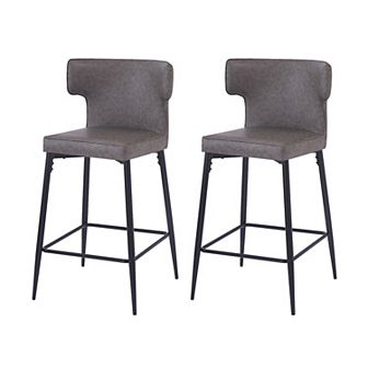 Merax Counter Height Bar Stools Set of 2，Modern Bar Upholstered Chairs with PU Leather