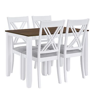 Merax Rustic Minimalist Wood 5-Piece Dining Table Set with 4 X-Back Chairs