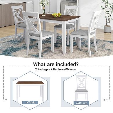 Merax Rustic Minimalist Wood 5-Piece Dining Table Set with 4 X-Back Chairs