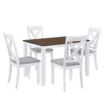 Merax Rustic Minimalist Wood 5 pc Dining Table Set with 4 X-Back Chairs