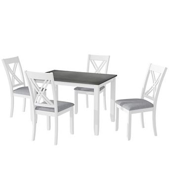 Merax Rustic Minimalist Wood 5 pc Dining Table Set with 4 X-Back Chairs