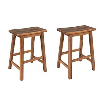 Merax Farmhouse Rustic 2 pc Counter Height Wood Kitchen Dining Stools