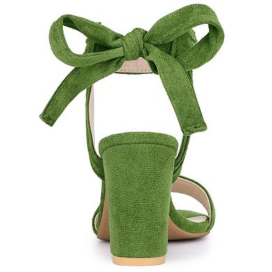 Women's Open Toe Tie Back Ankle Strap Block Heels