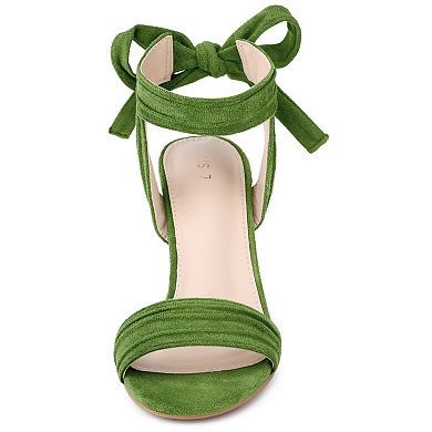Women's Open Toe Tie Back Ankle Strap Block Heels