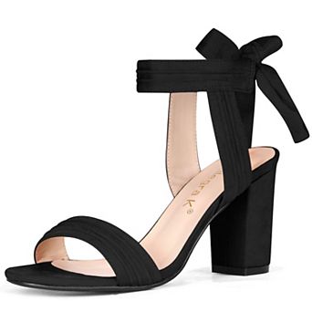 Women's Open Toe Tie Back Ankle Strap Block Heels