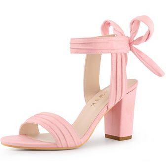 Women's Open Toe Tie Back Ankle Strap Block Heels