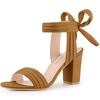 Women's Open Toe Tie Back Ankle Strap Block Heels