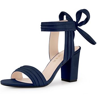 Women's Open Toe Tie Back Ankle Strap Block Heels