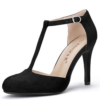 Women's Rounded Toe Stiletto Heel T-Strap Dress Pumps